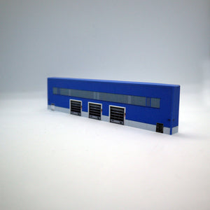 Modern blue N gauge warehouse