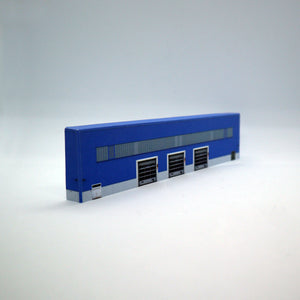 Modern blue N gauge warehouse