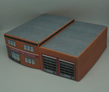 Load image into Gallery viewer, N Gauge fire station viewed from above and to the side
