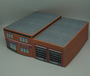 N Gauge fire station viewed from above and to the side