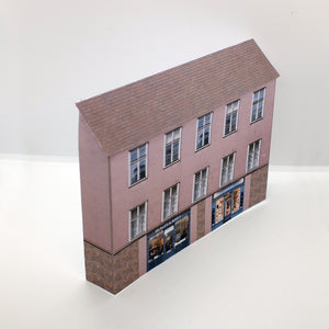 low relief n gauge building with two shops