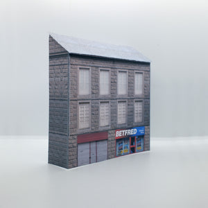 low relief n gauge buildings with bookmakers and closed shop