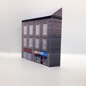 low relief n gauge buildings with bookmakers and closed shop
