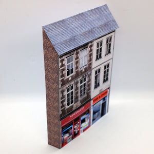 OO gauge newsagent and chippy in low relief