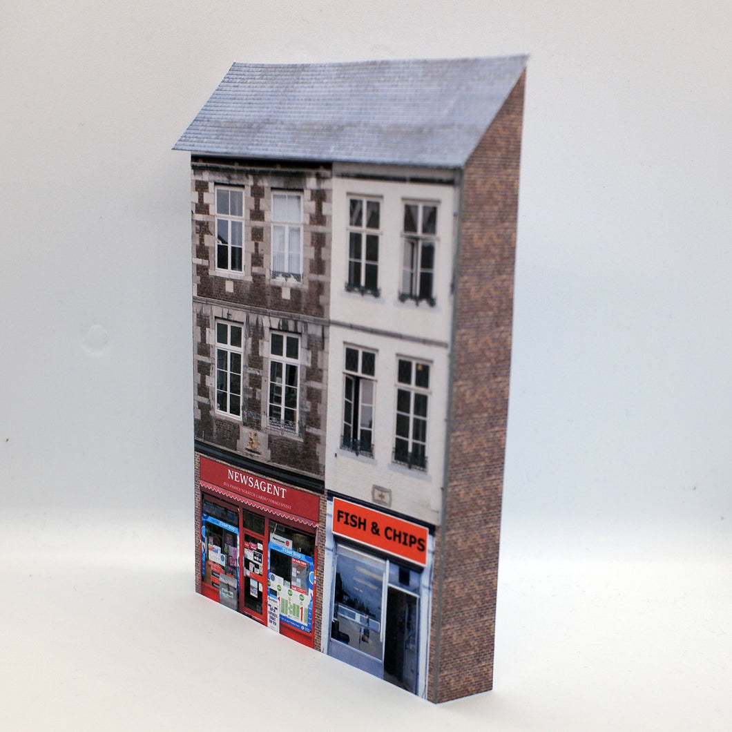 OO gauge newsagent and chippy in low relief