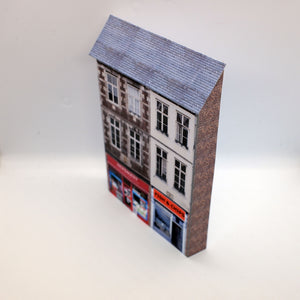OO gauge newsagent and chippy in low relief