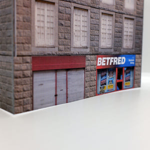 Low relief OO gauge bookmakers and residential building